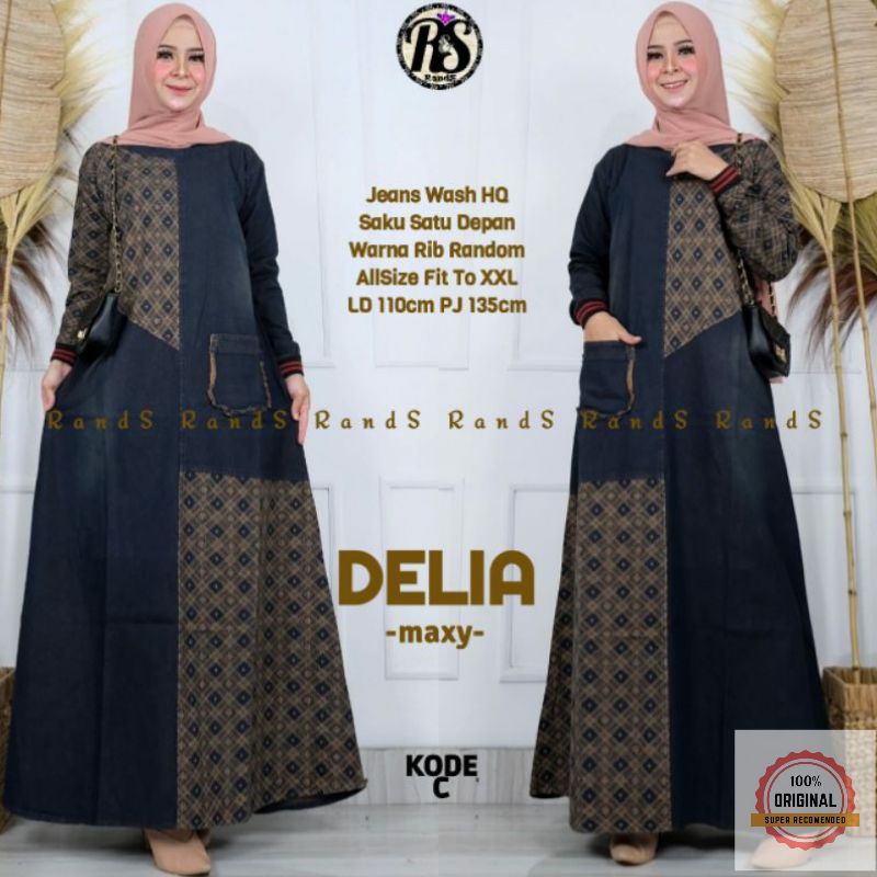 Gamis Jeans Terbaru Casual Dress Bahan Jeans Wash Original Rands Ld 110 pb 135 Full Kancing Aktif / 