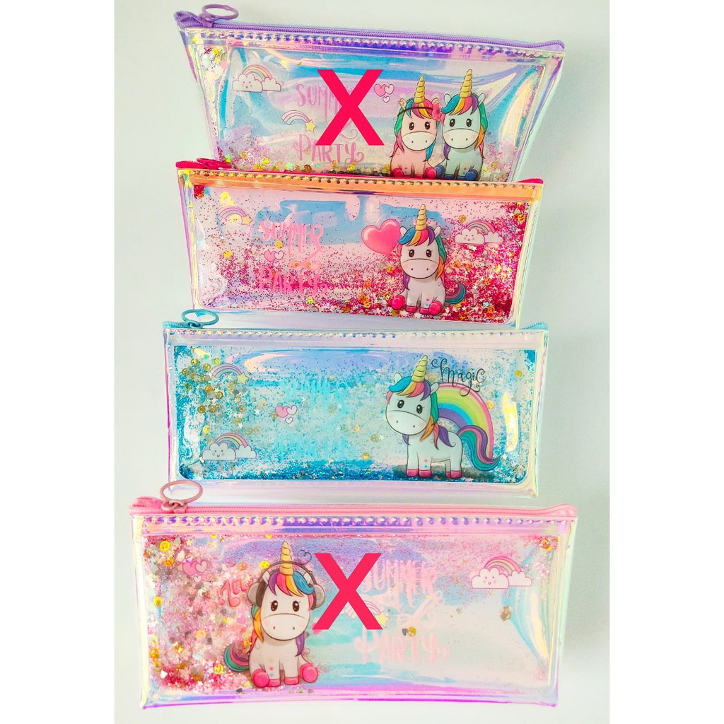 Tempat Pensil Glitter Air Unicorn Kotak Pensil Hologram 