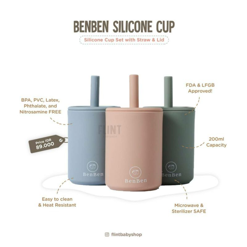 BENBEN Silicone Cup with straw sedotan Babycup first cups gelas baby bayi anak 50ml warna lucu