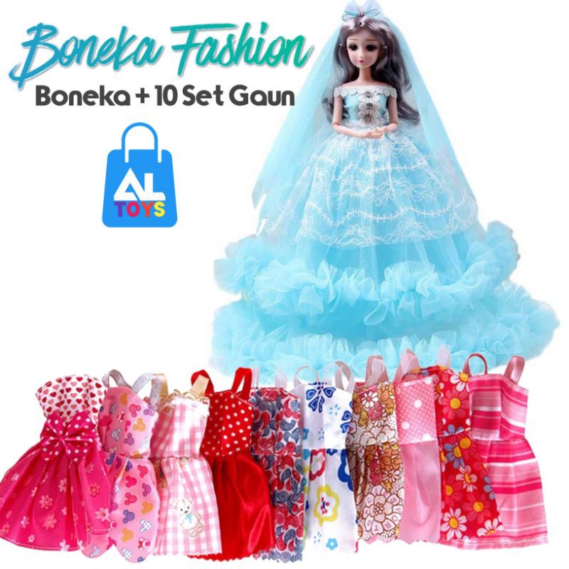 B724 boneka + AKSESORIS BAJU BONEKA 10 PASANG BAJU SET