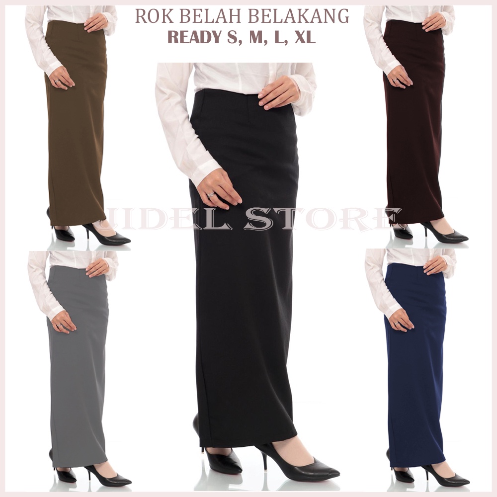 Rok Span Panjang BELAH BELAKANG Ukuran S M L XL Bahan Gabardine Premium Hitam Navy Abu Mocca Coklat 
