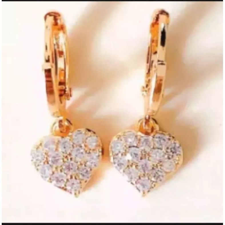 anting cantik antik wanita motif love full permata gold titanium asli