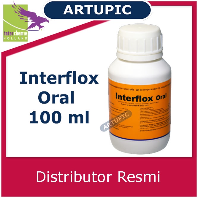 Interflox Oral 100 ml Obat Flu Diare Ayam Sapi Kambing Kelinci Babi Domba Mengobati infeksi pencernaan pernafasan perkencingan Mycoplasma bakteri Ecoli Haemophilus Pasteurella Salmonella Campylobacter