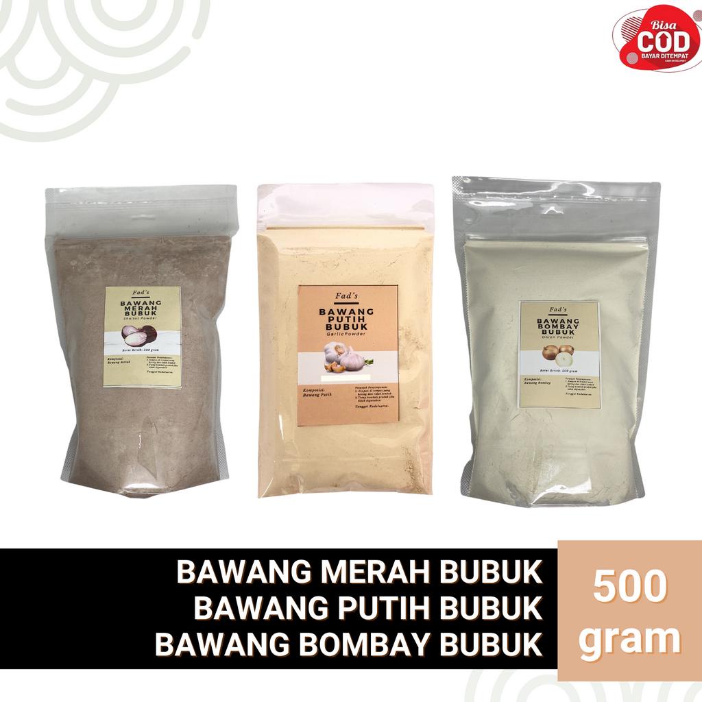 Fad's Bumbu Dapur Bubuk Bawang Putih Bubuk 500 Gram - Bawang Merah Bubuk 500 Gram - Bawang Bombay Bubuk 500 Gram