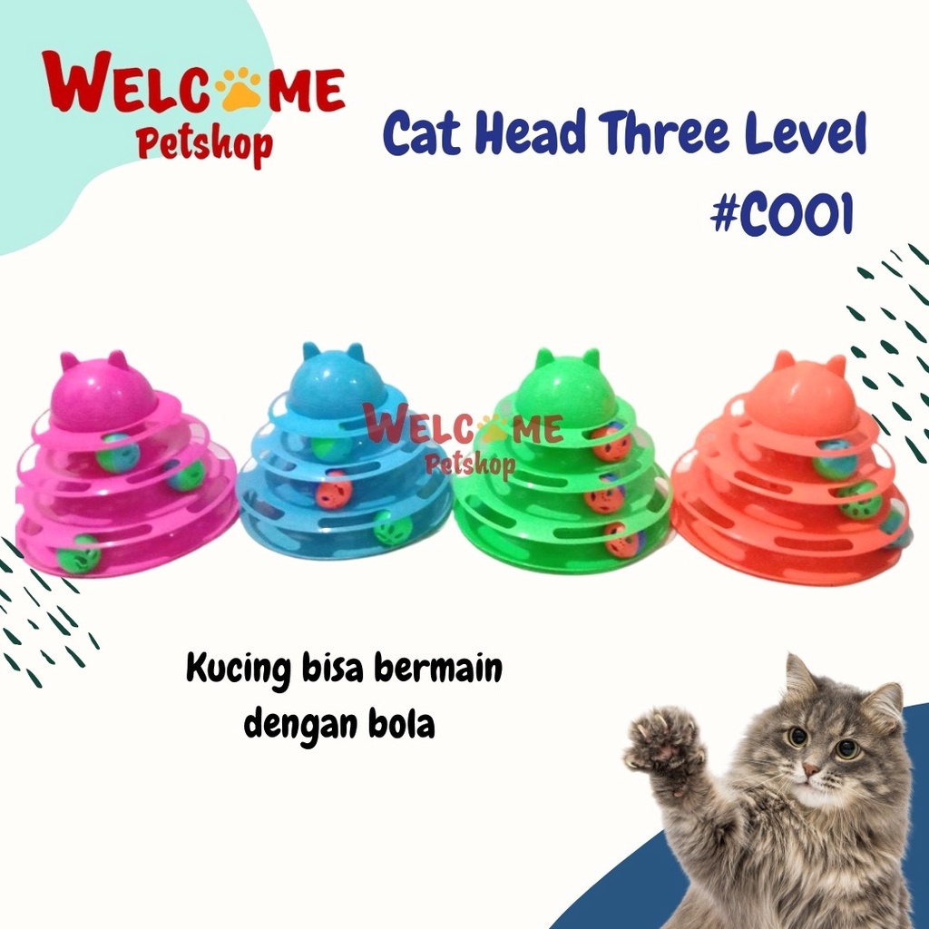 Cat Head Three Level / Mainan Kucing / Mainan Tingkat Bola Kucing