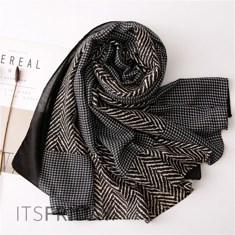 ITSFRIDAY SEA IN BLACK Scarf - Premium Pashmina Shawl Selendang Syal Pasmina Hijab Import Motif Clasic Black