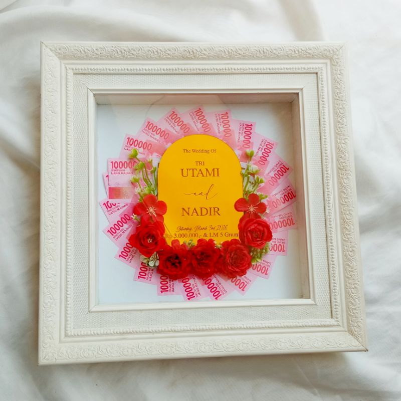 MAHAR FRAME UANG KERTAS / MAHAR PIGURA LOGAM MULIA EMAS BATANGAN ANTAM MAS KAWIN RUSTIC SIMPLE KEKIN