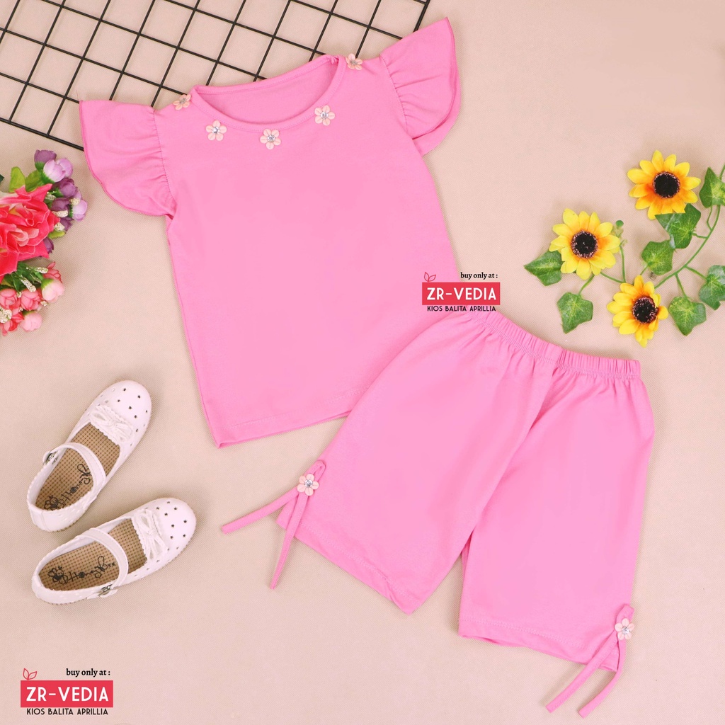 Setelan Oceana Bayi 3-18 Bulan /Set Baju Lengan Celana Pendek Anak Perempuan Import Polos Balita Adem  Kiosbalitaaprillia