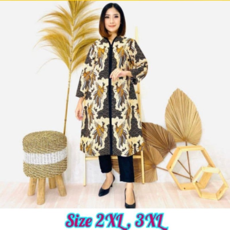 Benang Raja Tunik Batik Wanita Lengan Panjang Ukuran Jumbo 2XL 3XL