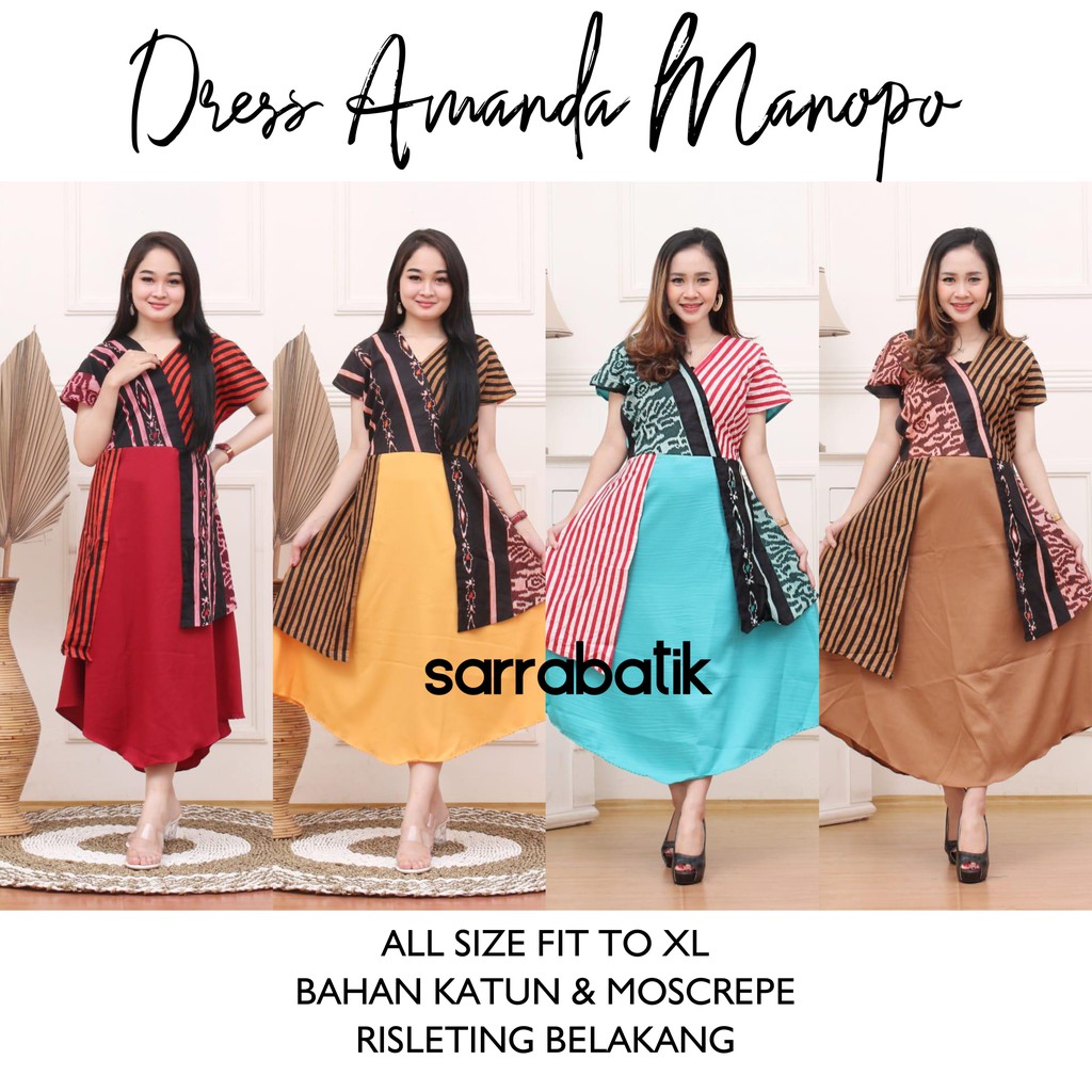 Dress Amanda Manopo Batik Ayamia Tenun Kimono Kombinasi Modern Midi Dress Kerja Seragam Kantor