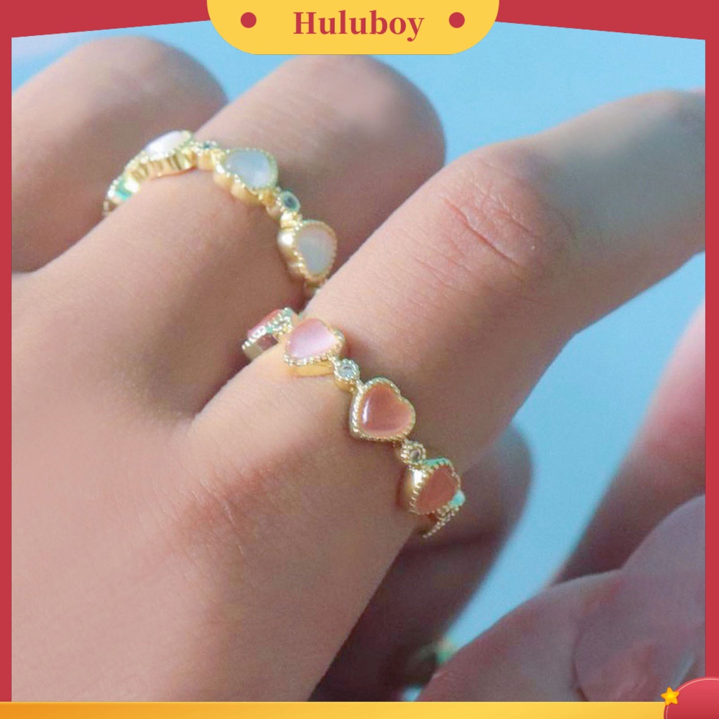 Hu Hu Hu Hu Hu Alat Bantu Pasang Kacamata♡ Cincin Tembaga Model Terbuka Adjustable Bentuk Hati Hias Opal Untuk Wanita