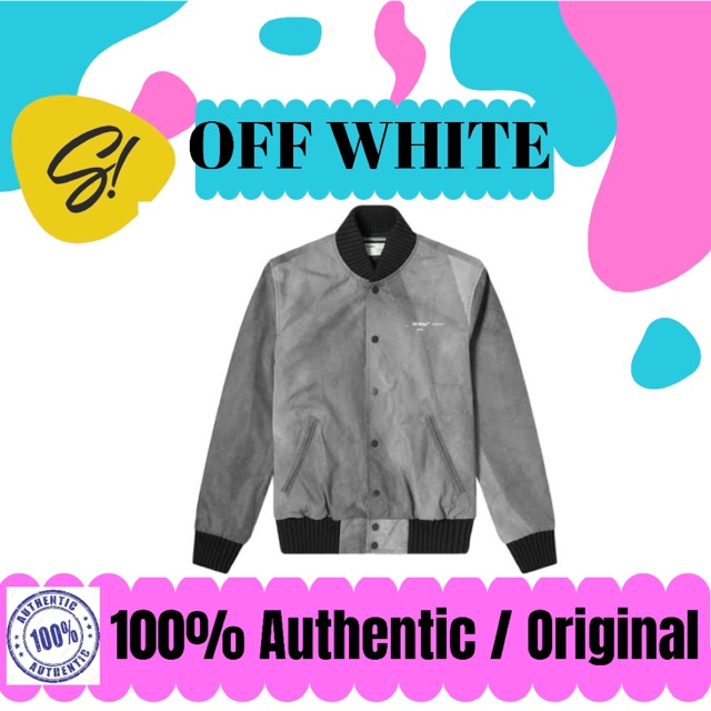 Off White SS20 Airport Tape Varsity Jacket Black Jaket Off White