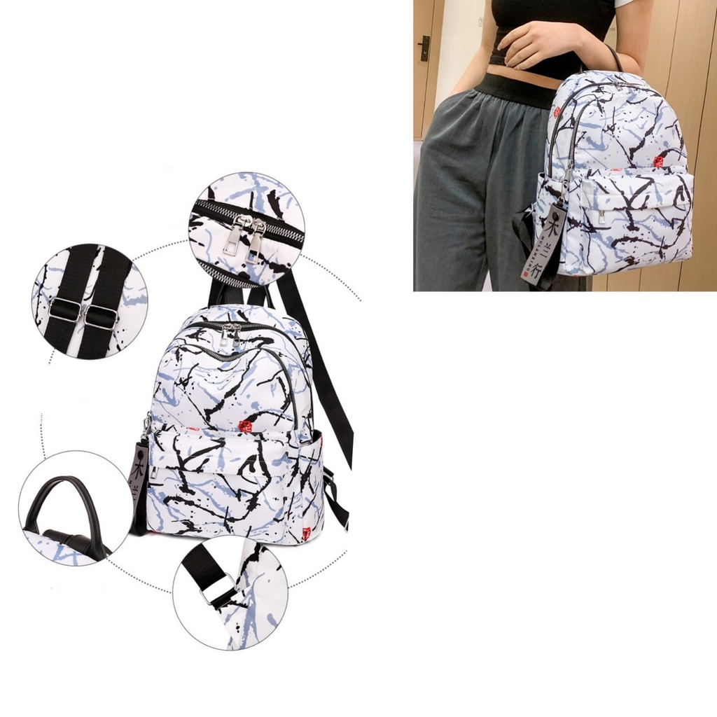 TAS RANSEL WANITA IMPORT ANTI AIR PUTIH GENDONG PUNGGUNG TA618W1 KANDAI MOTIF MARBLE BESAR BACKPACK CEWEK KOREA SEKOLAH KULIAH KERJA FASHION PREMIUM REMAJA KEKINIAN BATAM BRANDED