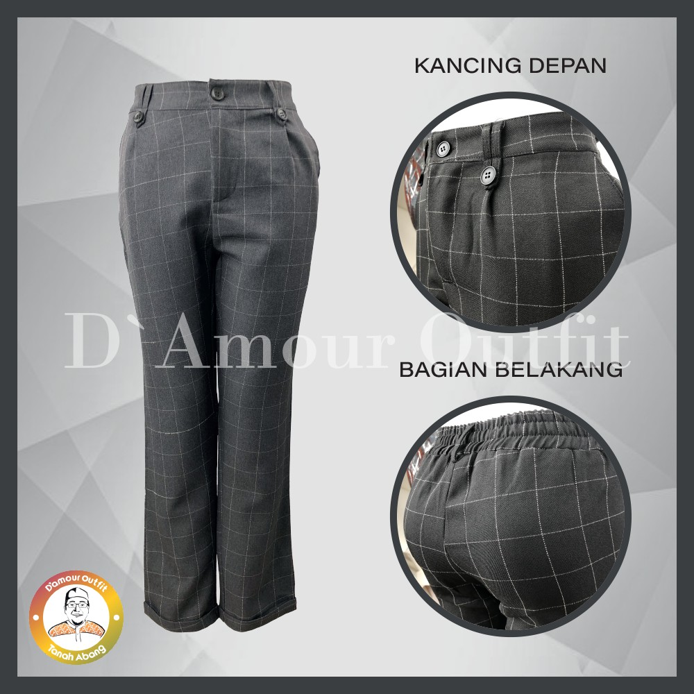 Celana Baggy Pants Panjang Motif Kotak Kotak Wanita Pinggang Karet Pakaian Kerja Formal Kantoran Clana Bahan Cewek Tartan Polos Kantor Dewasa Anak Slim Fit Highwaist Perempuan Korean Style Cewe