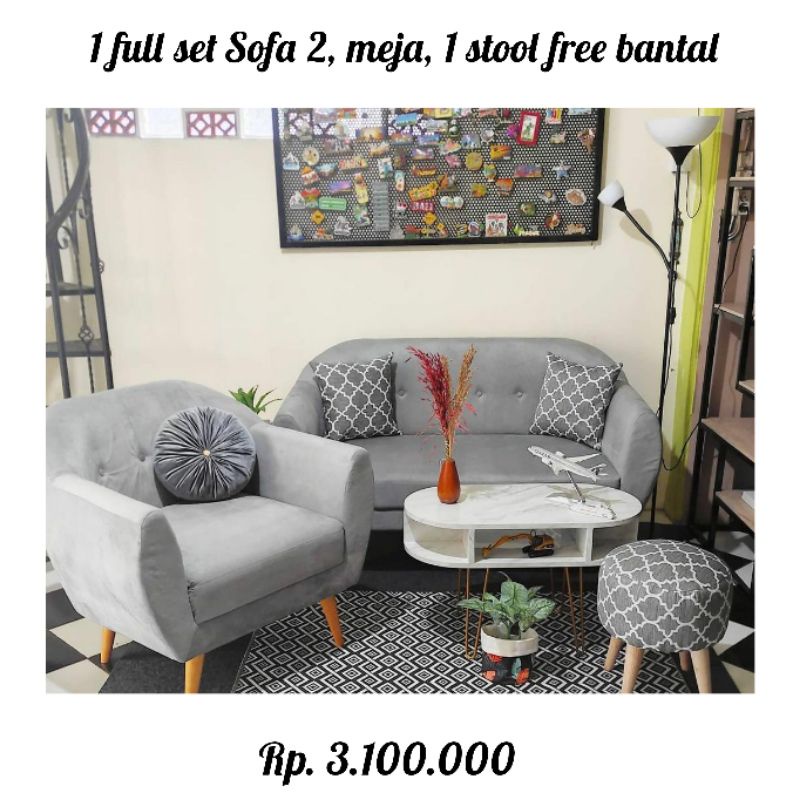Full set Sofa minimalis meja dan stool