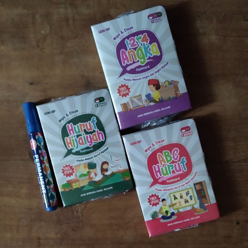 Flashcard KONSEP Wipe and Clean (Huruf Hijaiyah, Angka, Huruf ABC)