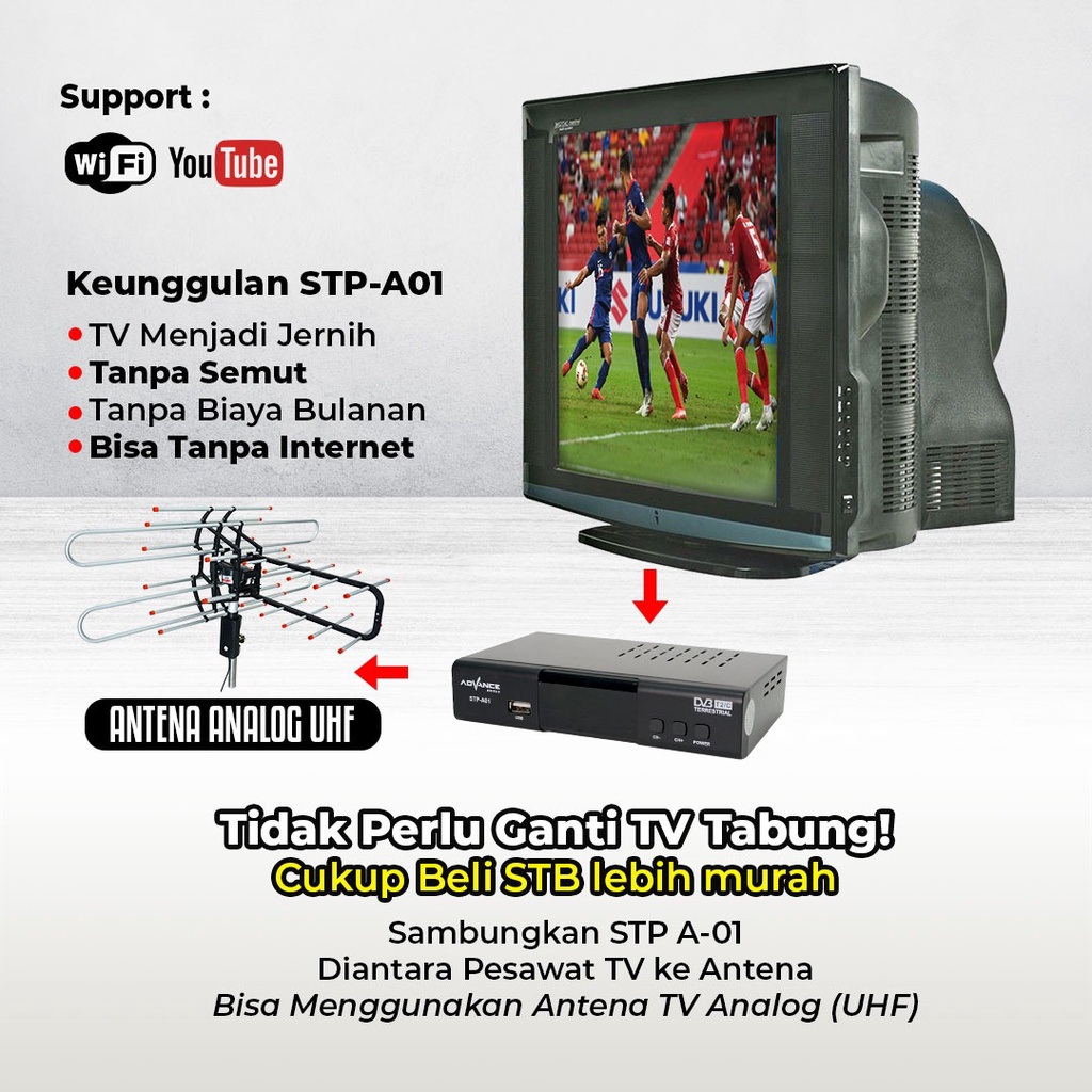 Advance STB Set Top Box TV Digital Receiver Penerima Siaran Full HD/ STB Wifi Bisa Youtube DVB-T2 STP A01 I Garansi 1 Tahun Advance