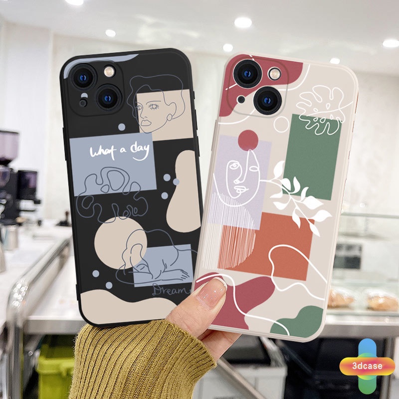 Soft TPU Case Compatible For IPhone 7 Plus 11 6 6S 8 Plus XR 11 12 13 PRO MAX 11 12 13 mini X XS MAX Se 2020 6SPlus 7Plus 6Plus 8Plus XSMAX A54 A15 A16 A9 A5 A7 A5S Y12 Y20 Ins Art Line Face  Shockproof Cover