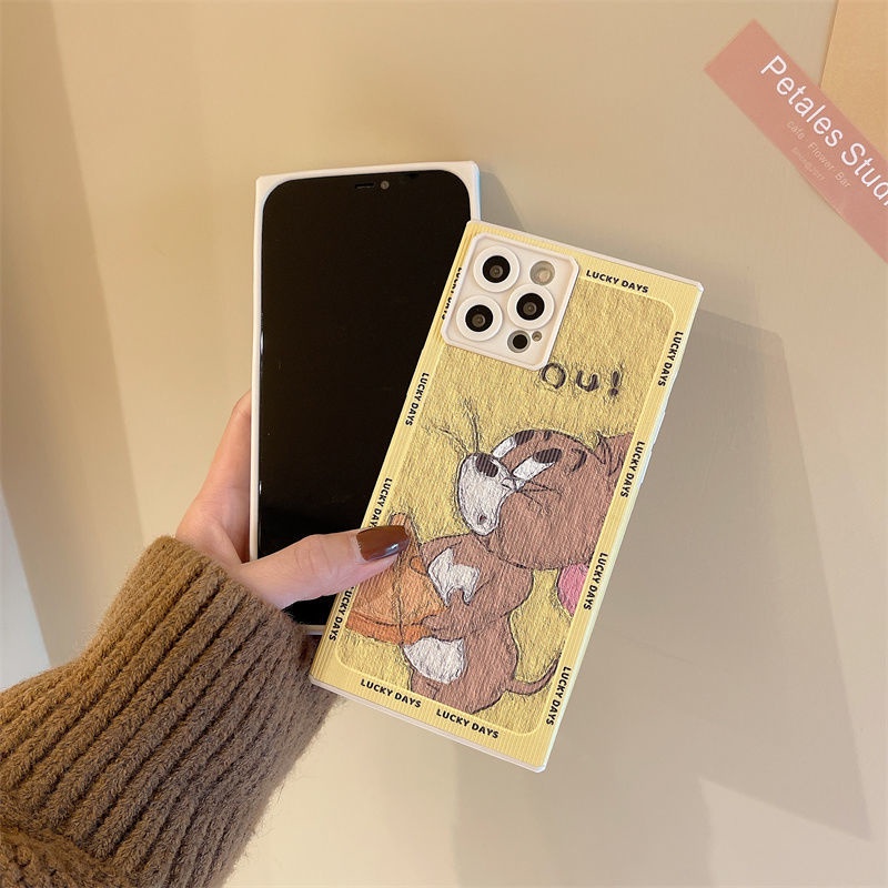 Perlindungan Kamera dengan Desain Kucing dan Mouse Casing Ponsel untuk iPhone 12 13 11 Pro Max X Xs Max Xr 7 8 Plus Soft Case Mahl