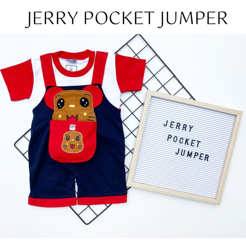 JERRY POCKET JUMPER Baju Kaos Overall Pergi Jalan Lucu Fashion Anak Bayi Cowok Laki Terlaris Murah