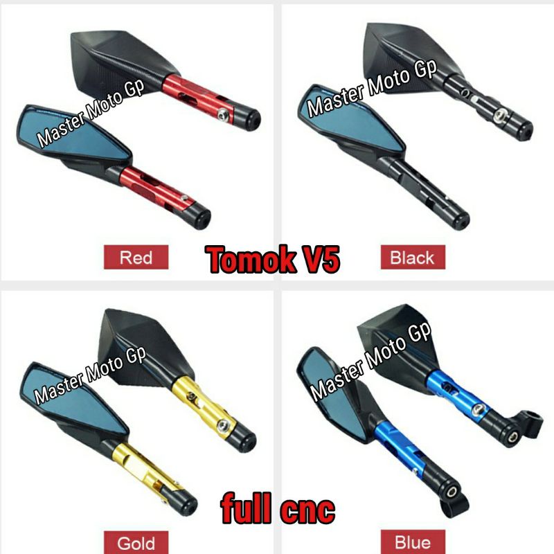 Spion tomok V5 cnc Sepasang spion pentagonal paduan aluminium CNC kaca spion cermin biru anti-silau NMax PCx aerox mio vario beat adv scoopy xeon satria fu sonic tiger vixion