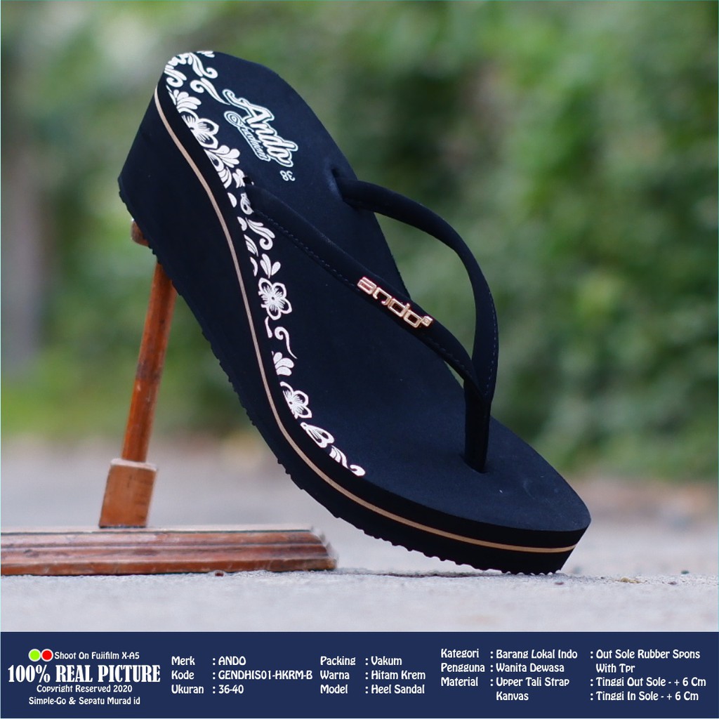 Sendal wanita wedges spon jepit original sandal cewek perempuan dewasa hak rata tinggi 5cm kwalitas import branded Ando Gendhis 03 01 ibu-ibu promo keren murah cod 36-40-6