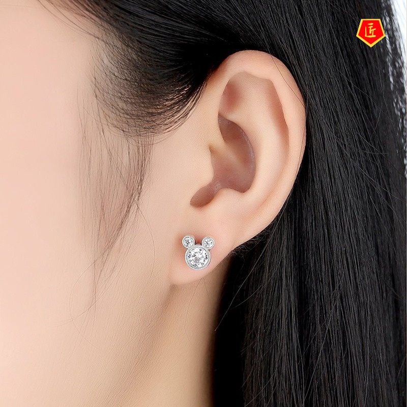 [Ready Stock]Women's Cute Mickey Mouse Shiny Diamond Ear Studs