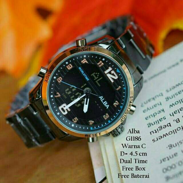 JAM TANGAN PRIA/COWOK ALBA DUAL TIME RANTAI TERBARU ANTI AIR ELEGANT HARGA BERSAHABAT...