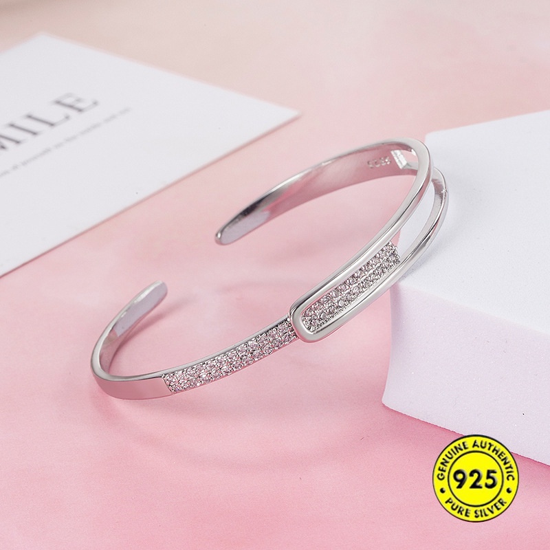 Gelang Silver Model Terbuka Dapat Disesuaikan Untuk Wanita