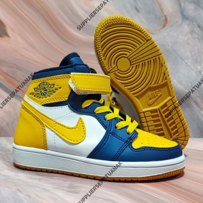 sepatu sneakers anak kids nike air jordan 1 high navy yellow kuning cowok cewek boy girl