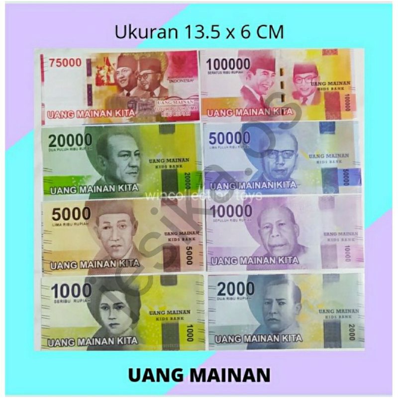 BAHAN MAHAR Uang Mainan 13.5 x 6 cm/Per lembar/Uang Kertas mainan kreativitas 2 ukuran/uang palsu mi