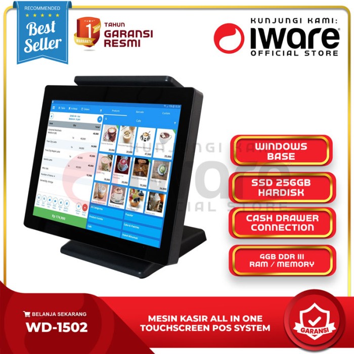 MESIN KASIR ALL IN ONE TOUCHSCREEN POS SYSTEM PC IWARE WD-1502