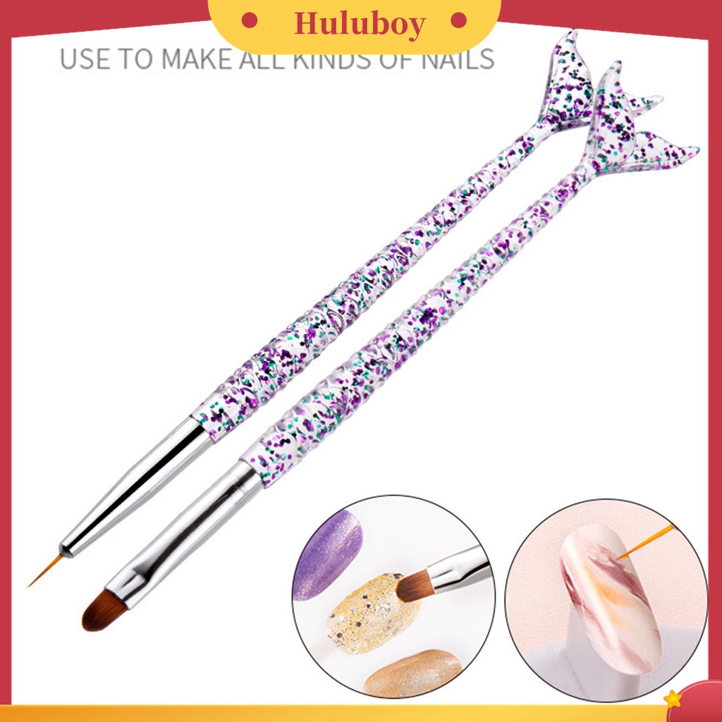 Huluboy Huluboy♡ 3pcs / Set Brush Nail Art UV Gel Gagang Ergonomis Bentuk Mermaid Ultra Tipis