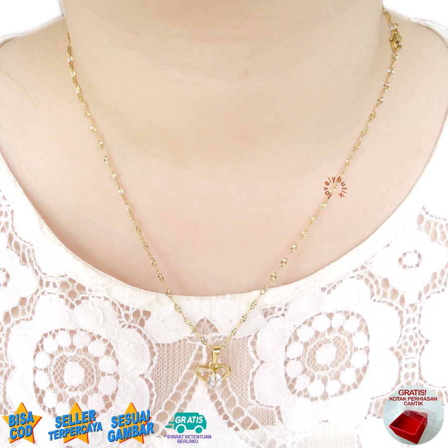 Lovelybutik Kalung Titanium Anti Karat Lun4 Kalung Wanita Titanium +Liontin Love Wing BONUS KOTAK