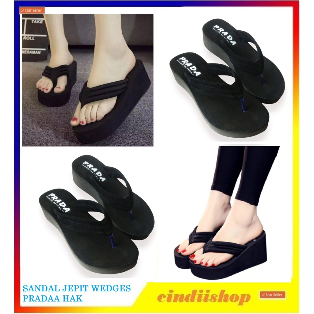 Sandal Wedges PRADAA Jepit Balok Elegan Wanita Dewasa Sendal Cewek Hak Spon Japit