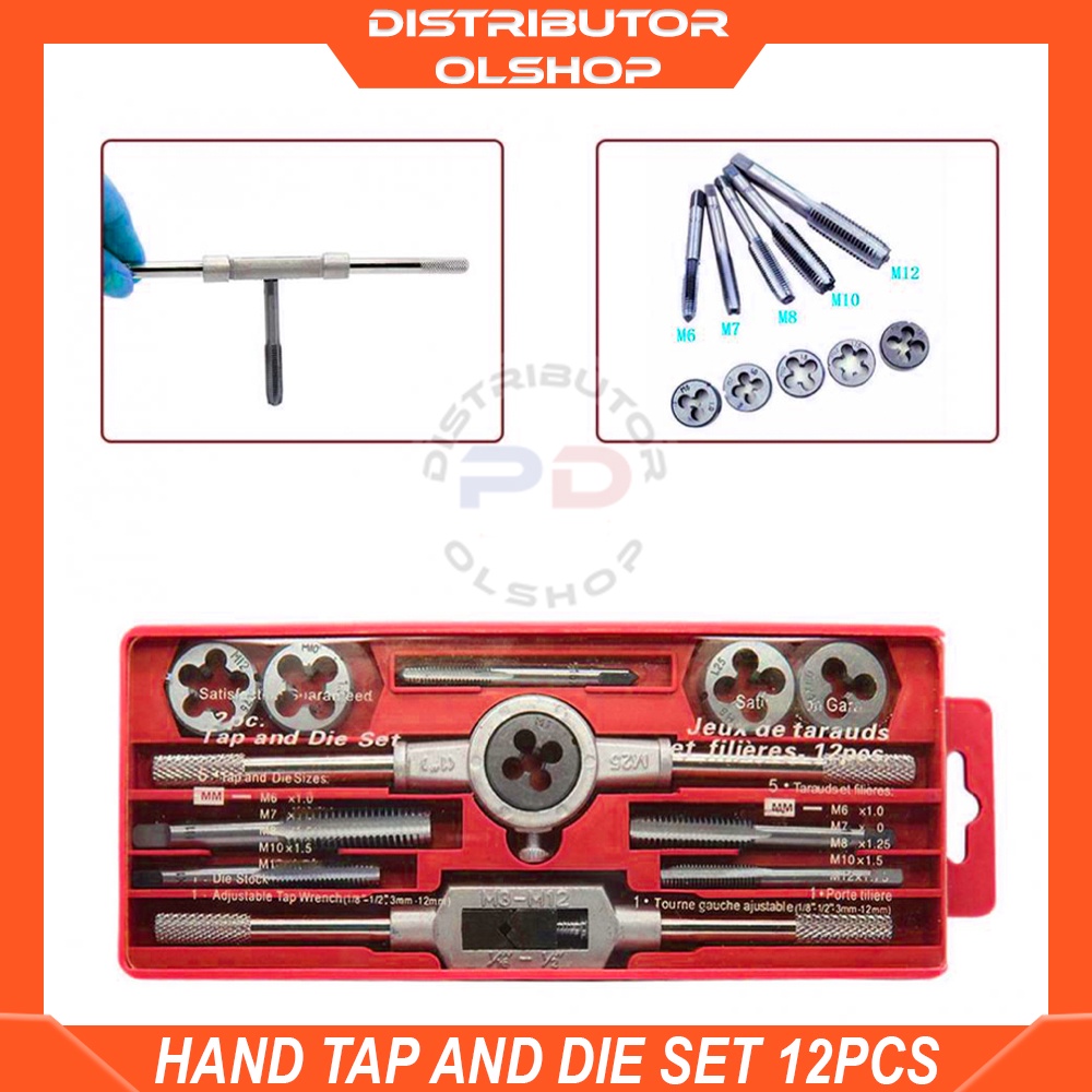 Hand Tap Die Set 12 Pcs Tap Snai Set Senai Baut