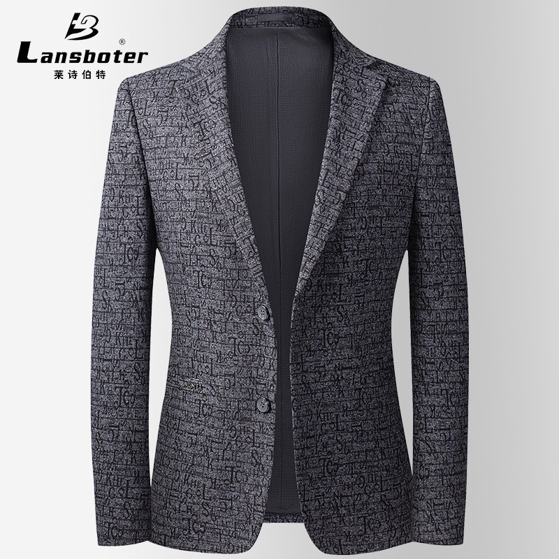 Suit Jas Import Lansboter    Rajutan Stretch Jacquard Pria Perapi Muda  Setengah Baya  Korea Jas Tre