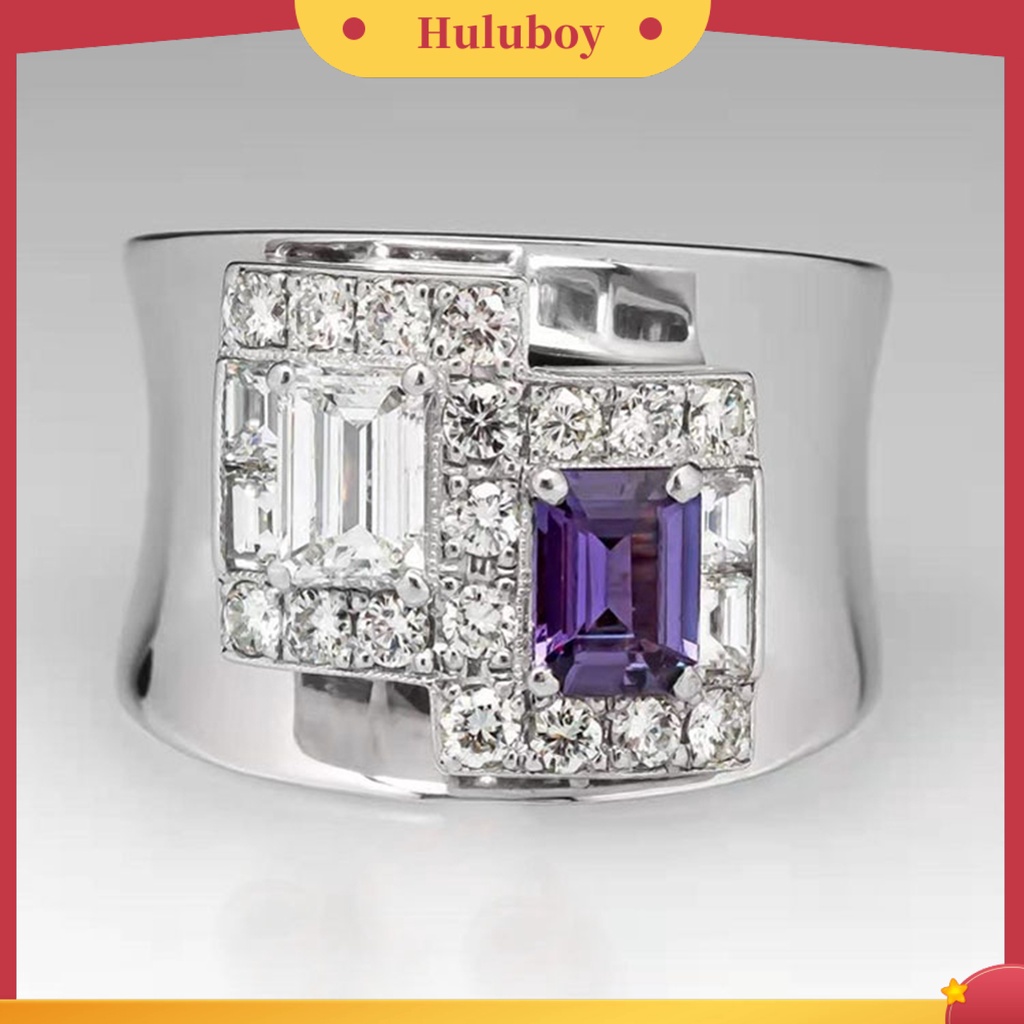 Hu Hu Hu Hu Hu Alat Bantu Pasang Kacamata♡ Cincin Berlian Imitasi Bentuk Geometris Warna Ungu Gaya Vintage Untuk Wanita