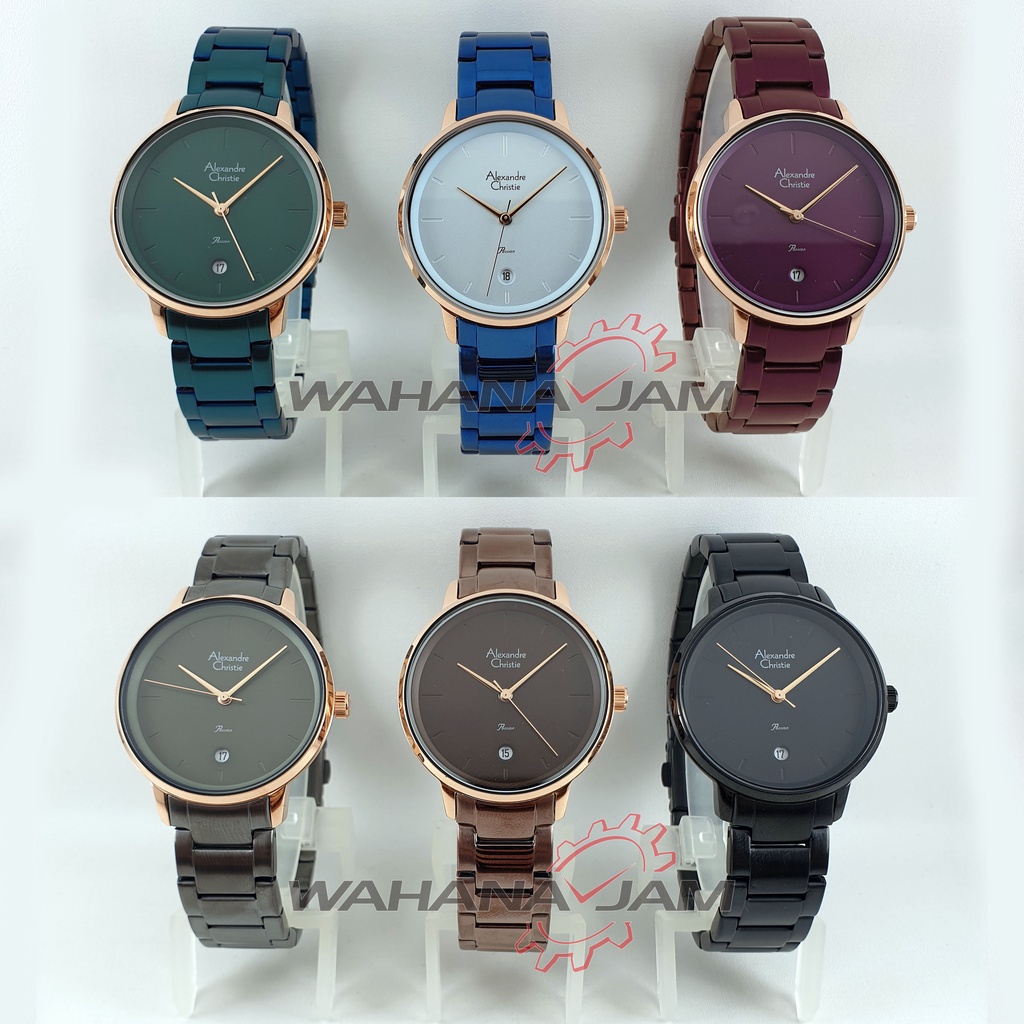 Alexandre Christie AC 2955 LD/ Jam Tangan Wanita AC2955 Alexander Cewek Rantai Tanggal Stainless Ste