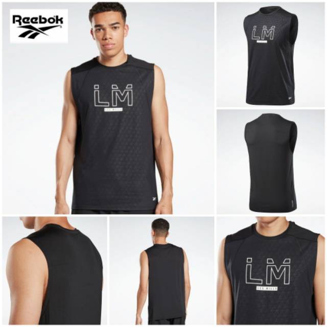 Reebok Lesmills Logo Man Sport Tanktop Baju Singlet Atasan Olahraga Pria Tank Top Les Mills LM Ori