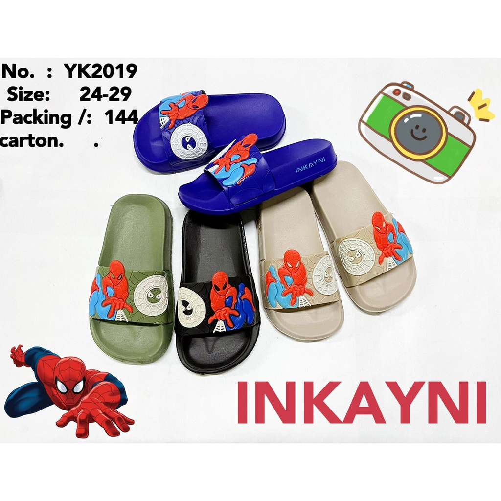 YK2019 Sandal Selop Anak Laki Laki / Sandal Slide Anak Cowok Motif Spiderman Merek Inkayni Size 24-29