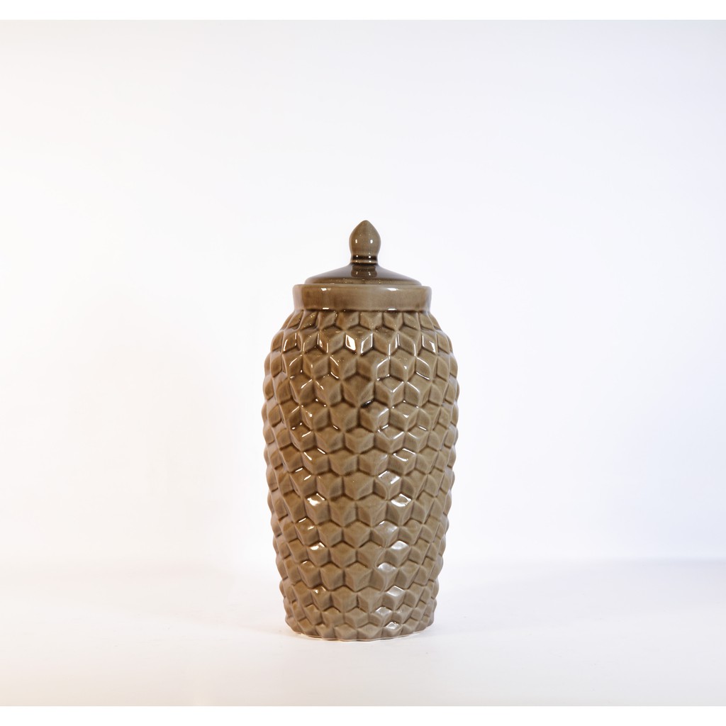 Vas Tutup Cokelat Abstrak Ukuran Besar/Guci Keramik/Pajangan