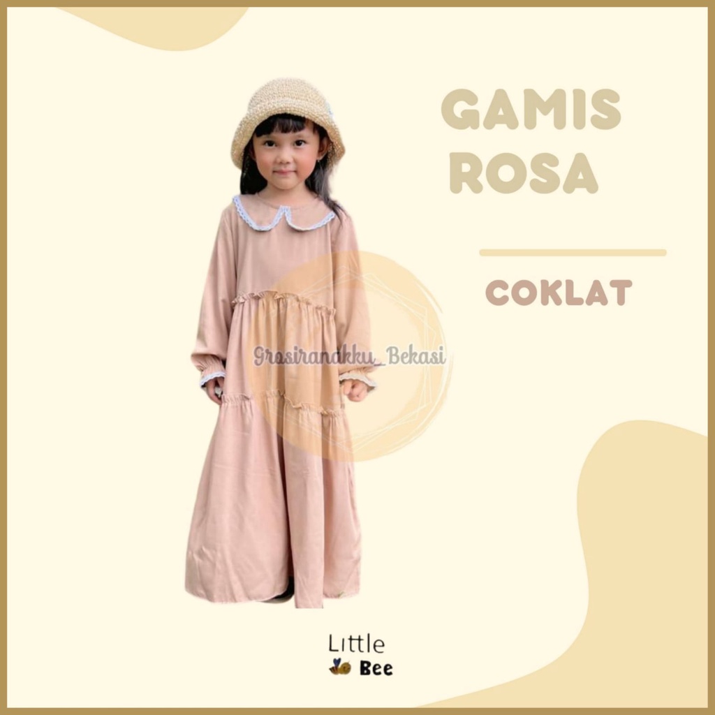 Gamis Anak Rosa Rayon LittleBee Warna Coklat Size 2-8 thn