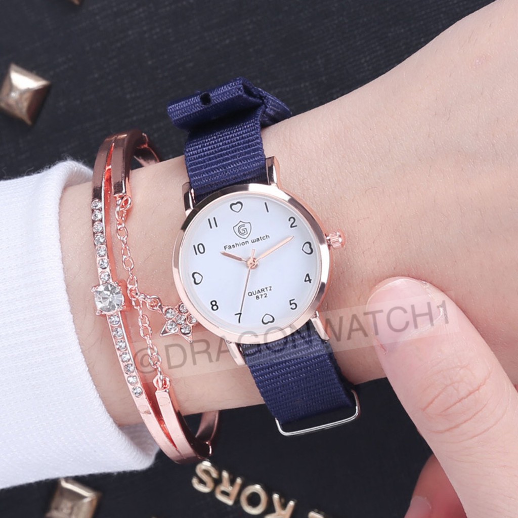 [Ready Stork] Jam tangan wanita fashion canvas gaya korea plat love jam kain murah   S1135