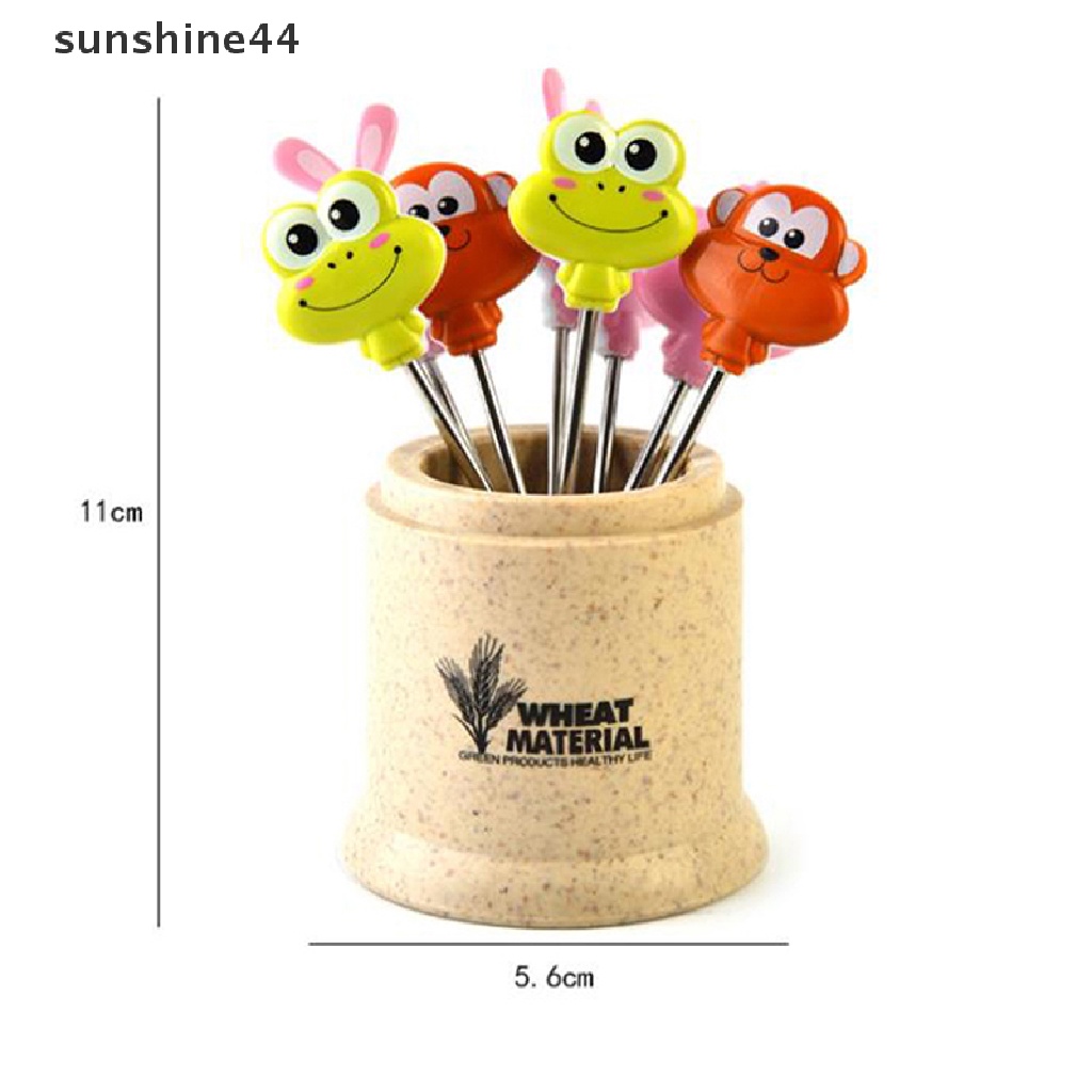 Sunshine 8PCS / Set Garpu Buah / Kue Mini Bahan Stainless Steel Motif Kartun Hewan Untuk Pesta