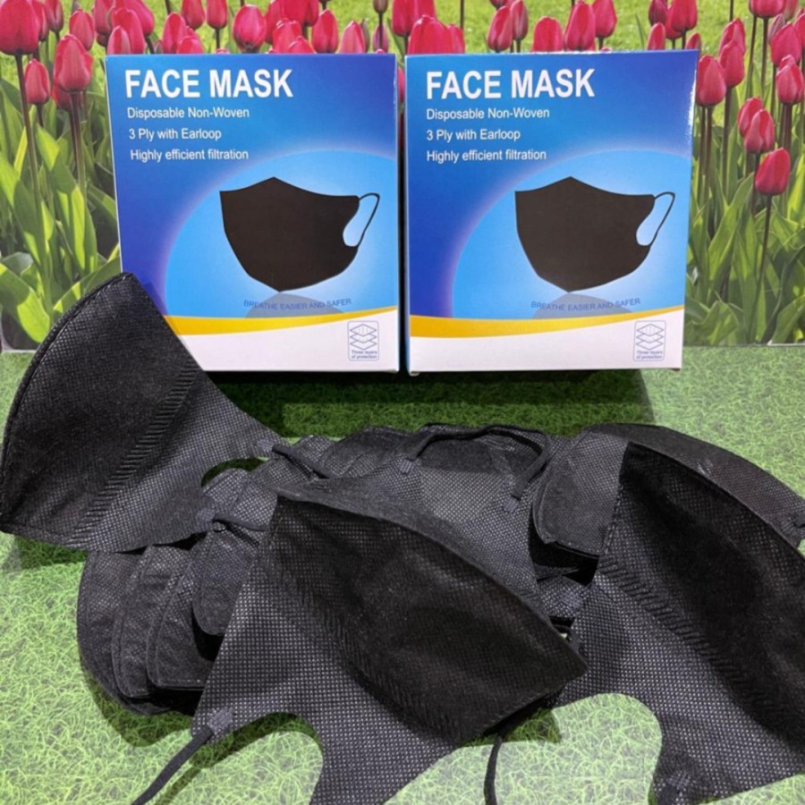 Masker Duckbill 3Ply 1 Box isi 50pcs Warna Hitam Dan Putih Black and White Duck Bill Earloop 3 ply 1box 50 pcs