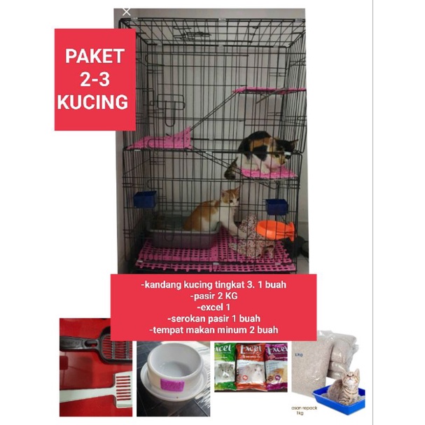 PAKET KANDANG KUCING KELINCI Tingkat 3 Roda 60x45x100 CM