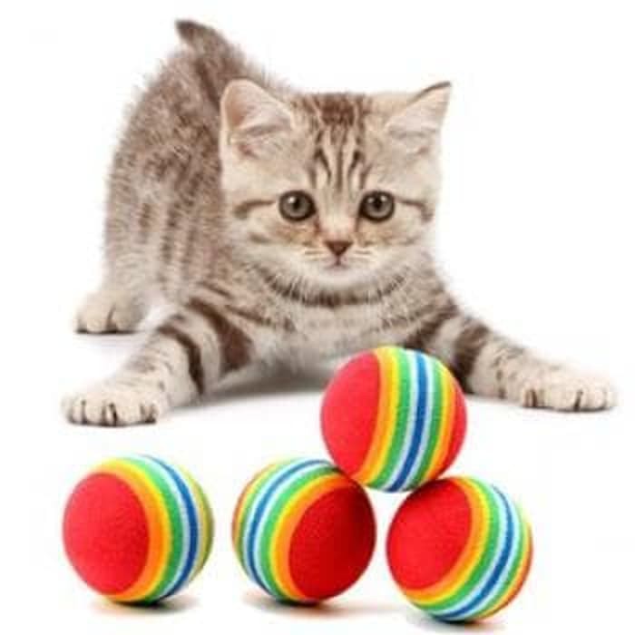 Bola Gigit Anjing / Kucing Motif Garis Warna Pelangi