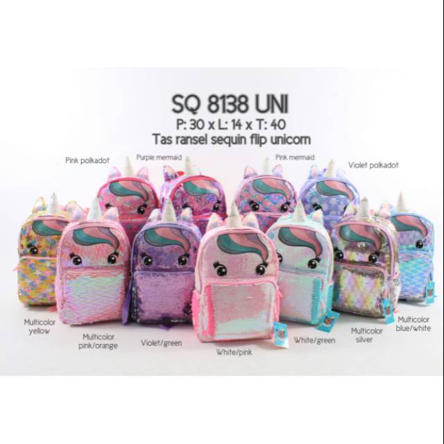 TAS RANSEL QUOKKA BESAR SEQUIN FLIP UNICORN 8138 8139