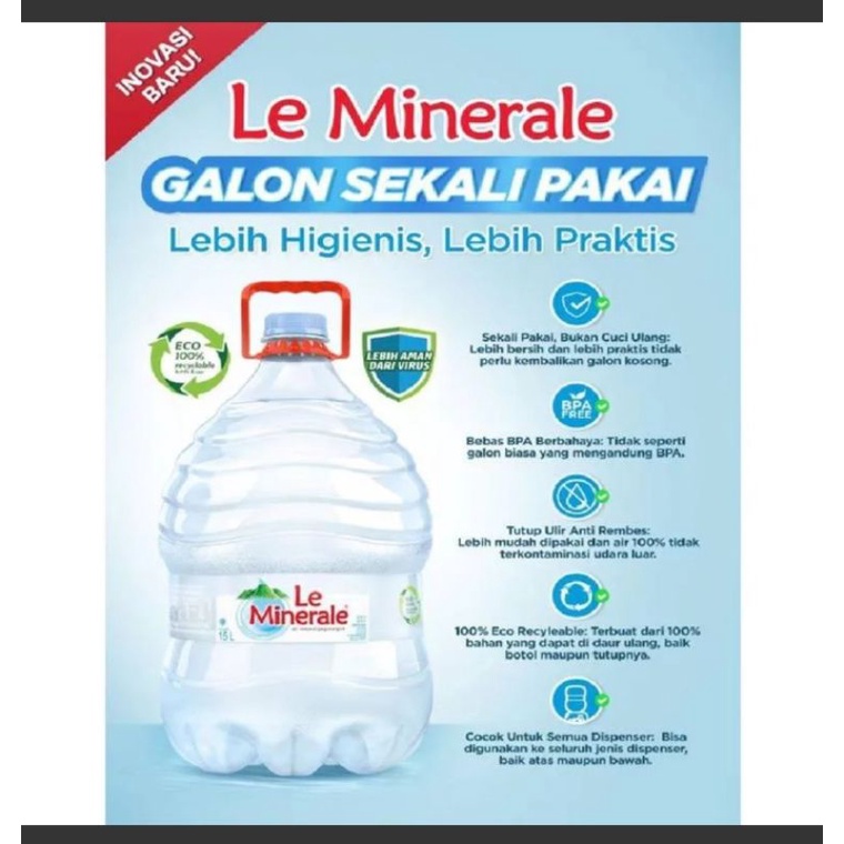 

Le Minerale Galon Sekali Pakai Air Mineral [15 Liter / Mayora Group]